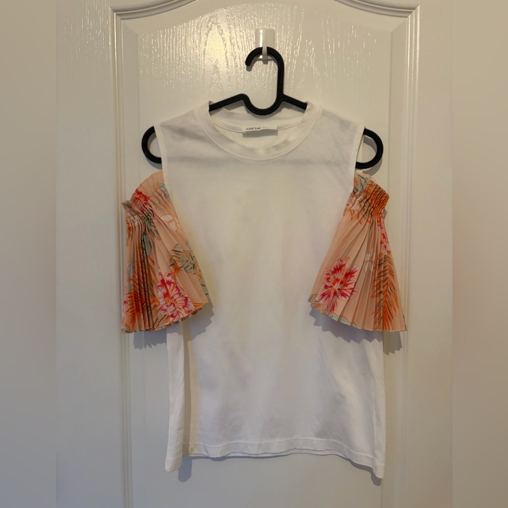 ADEAM White Off-shoulder with Pink Floral Sleeves Size XS